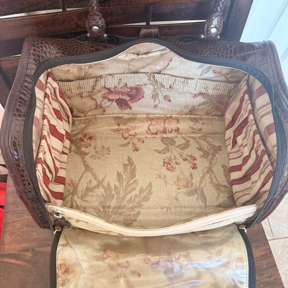 Brighton Lansky Black & Brown Croc Embossed Leather Weekender Travel Duffle Bag - Picture 11 of 11